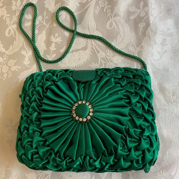 Shar Mark Las Vegas Handbags - Vintage SharMark Satin Jeweled Hard Case Bag Purse